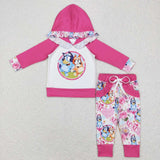 GLP0985 Valentine's Day XOXO Pink Cartoon Hoodie 2 Pcs Girl's Set