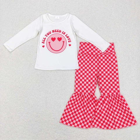 GLP0986 Valentine's Day All you need love Pink Plaid 2 Pcs Girl's Set