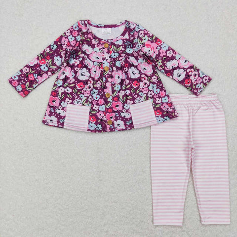 GLP0995 Flower Pink Purple Pockets Girl Set