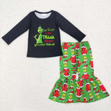 GLP0999 Christmas Black Green Girls Set