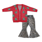 GLP1028 Christmas Trees Cardigan Sequin Grey Girls 2 Pcs Set