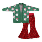 GLP1030 Christmas Santa Cardigan Sequin Red Girls 2 Pcs Set