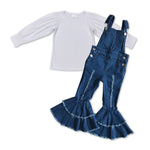 GLP1033 Fashion Cute Cotton White Denim Overalls Jeans Girls Overalls Set