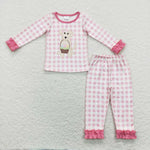 GLP1036 Easter Bunny Egg Dog Pink Plaid Girl Pajamas Set