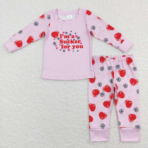 GLP1089 Valentine's Day I'm a sucker for you Pink Love Girls Set