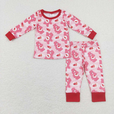 GLP1090 Valentine's Day Cartoon Love Bear Pink Girls Pajamas Set