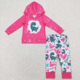 GLP1107 Dinosaur Rawn Love Pink Hoodie 2 Pcs Boys Set