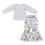 GLP1109 Cartoon White Cotton Shirt Girl Set