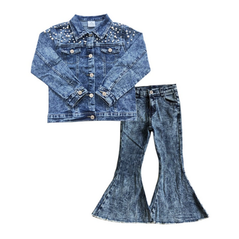 GLP1110 Boutique Denim Jacket With Jeans 2 Pcs Girl's Set