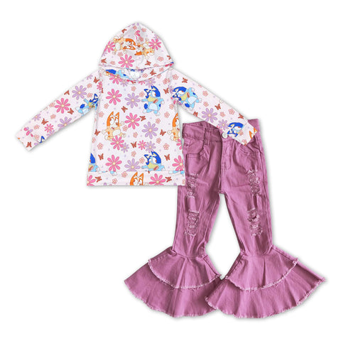 GLP1112 Valentine Cartoon Ripped Jeans Girl's Set