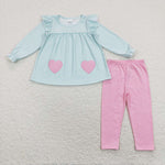 GLP1114 Embroidery Valentine's Day Love Blue Stripe Girls Set