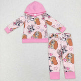 GLP1133 Love Dog Pink Hoodie Girls Set