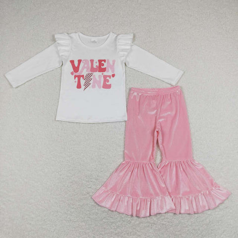 GLP1141 Valentine Pink Velvet Flare Pants Girls Set