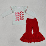 GLP1142 Valentine's Day XOXO Love Velvet Flare Pants Girls Set