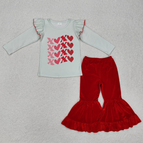 GLP1142 Valentine's Day XOXO Love Velvet Flare Pants Girls Set