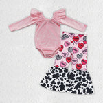 GLP1151 Fashion Velvet Romper Pink Love Pants Girl's Set