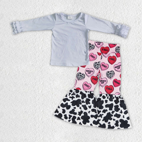 GLP1154 White Cotton Shirt Love Flare Pants Girl Set