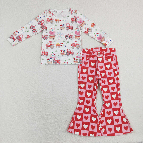 GLP1157 Valentine's Day Truck Pink Love Jeans Girl's Set