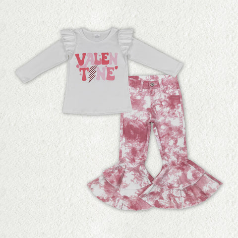 GLP1160 VALENTINE Pink Tie Dry Jeans Girl's Set