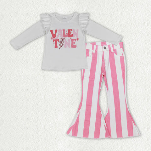 GLP1161 VALENTINE Pink Stripe Jeans Girl's Set