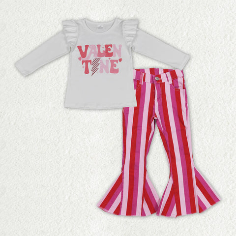 GLP1162 VALENTINE Pink Stripe Jeans Girl's Set