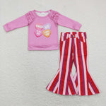 GLP1168 Kiss Me Love You Pink Stripe Jeans 2 Pcs Girl's Set