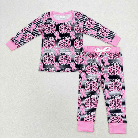 GLP1183 October Pumpkin Leopard Pink Girls Pajamas Set