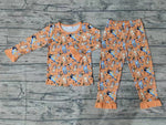 GLP1184 Cartoon Blue Dog Orange Girls Pajamas Set