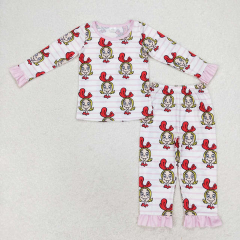 GLP1193 Bamboo Christmas Cartoon Pink Girls Pajamas Set