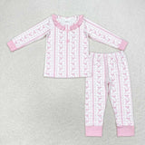 GLP1212 Tie Bow Pink Girls Pajamas Set