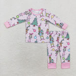 GLP1220 Bamboo Christmas Trees Pink Girls Pajamas Set