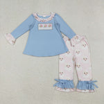 GLP1226 Embroidery Christmas Santa Blue Girls Set