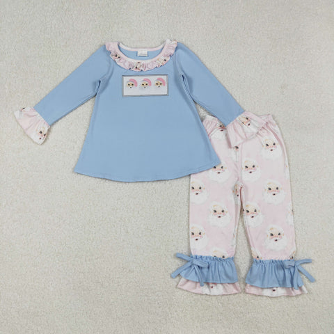GLP1226 Embroidery Christmas Santa Blue Girls Set