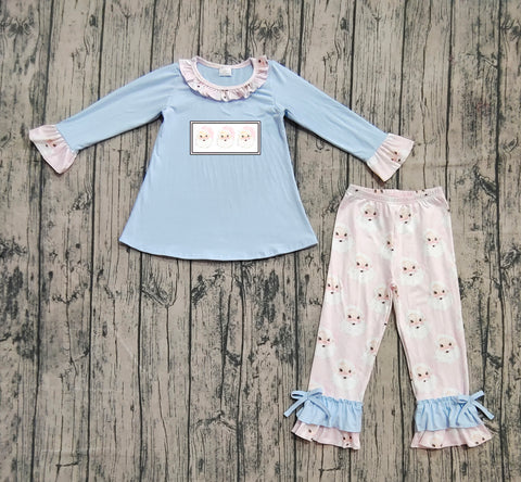 Preorder Samples GLP1226 Embroidery Christmas Santa Blue Girls Set