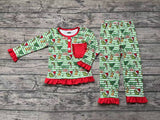 GLP1228 Christmas Green Animal Girls Pajamas Set