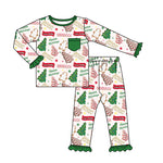 GLP1229 Christmas Happy Holidays Green Girls Pajamas Set