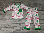 GLP1229 Christmas Happy Holidays Green Girls Pajamas Set