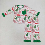 GLP1229 Christmas Happy Holidays Green Girls Pajamas Set