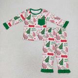 GLP1229 Christmas Happy Holidays Green Girls Pajamas Set