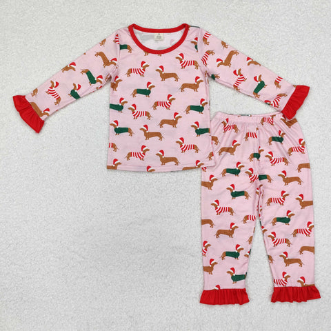 GLP1244 Bamboo Christmas Weenie Dog Girls Pajamas Set