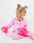 GLP1255 Feather Pure Pink Cotton Buttons Girls Pajamas Set