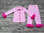 GLP1255 Feather Pure Pink Cotton Buttons Girls Pajamas Set