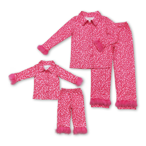 GLP1257/GLP1261 Feather Pink Leopard Mommy and me Family Matching Clothes