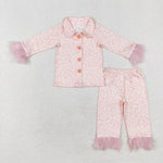 GLP1258 Feather Light Pink Leopard Buttons Girls Pajamas Set