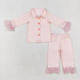 GLP1258 Feather Light Pink Leopard Buttons Girls Pajamas Set