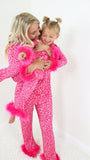 GLP1261 Feather Pink Leopard Buttons Adult Women Pajamas Set