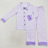 GLP1259/GLP1263 Feather Purple Leopard Mommy and me Family Matching Clothes