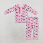 GLP1269 Bamboo Christmas Santa Pink Girls Pajamas Set