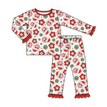 GLP1272 Bamboo Christmas Smiley Face Flower Red Girls Pajamas Set