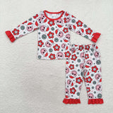 GLP1272 Bamboo Christmas Smiley Face Flower Red Girls Pajamas Set